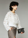 French Style Camellia Textured Lace Blouse