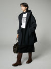 Wool Tie-Drape Hooded Coat