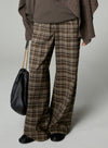 Plaid Straight Wide-Leg Trousers