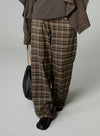 Plaid Straight Wide-Leg Trousers