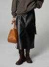 Modern Front Slit Leather Skirt