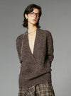 Button Up Deep V-Neck Wool Sweater