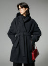 Wool Tie-Drape Hooded Coat