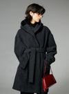 Wool Tie-Drape Hooded Coat