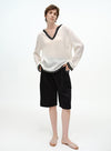 Raw-Edge V Neck Blouse