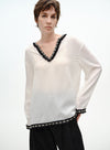Raw-Edge V Neck Blouse