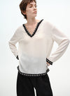 Raw-Edge V Neck Blouse