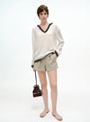Raw-Edge V Neck Blouse