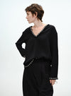Raw-Edge V Neck Blouse