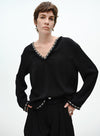 Raw-Edge V Neck Blouse