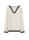 Raw-Edge V Neck Blouse