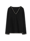 Raw-Edge V Neck Blouse