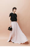 High Waisted Pleated Long Skirt