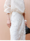 Elegant Hollow Lace White Skirt