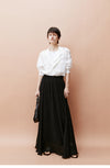 High Waisted Pleated Long Skirt