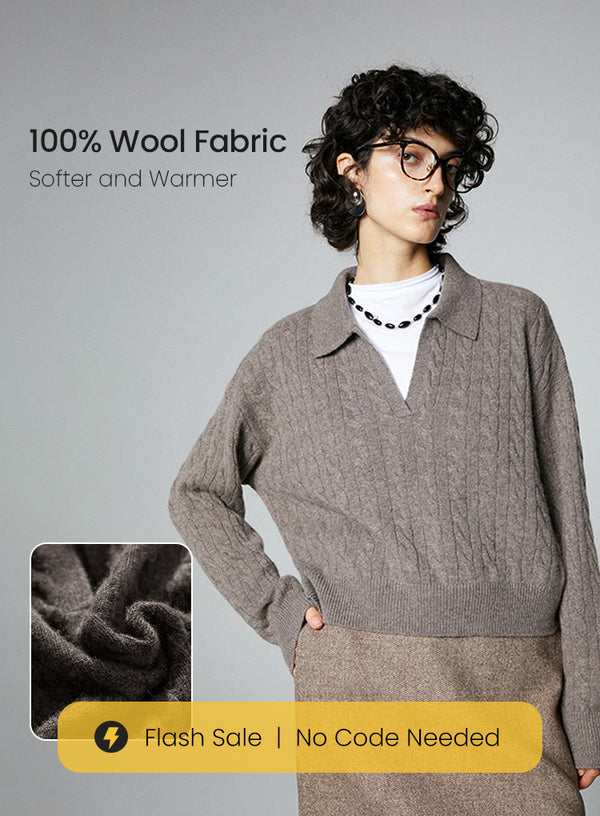 Vintage Wool V-Neck Polo Sweater
